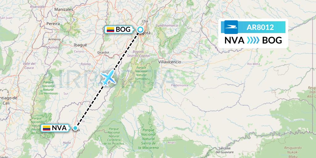 AR8012 Aerolineas Argentinas Flight Map: Neiva to Bogota