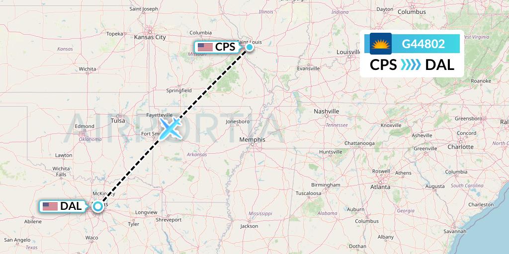 G44802 Allegiant Air Flight Map: St. Louis to Dallas
