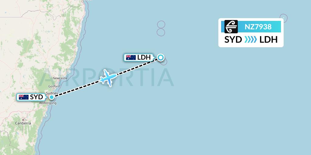 NZ7938 Air New Zealand Flight Map: Sydney to Lord Howe Island
