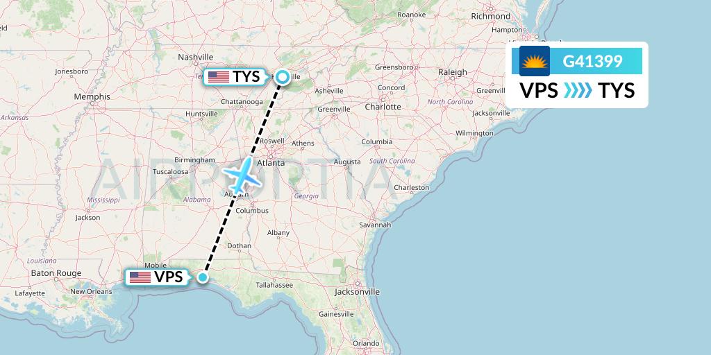 G41399 Allegiant Air Flight Map: Valparaiso to Knoxville
