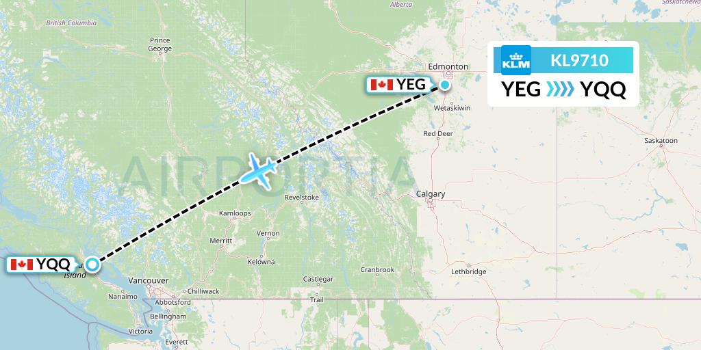 KL9710 KLM Flight Map: Edmonton to Comox