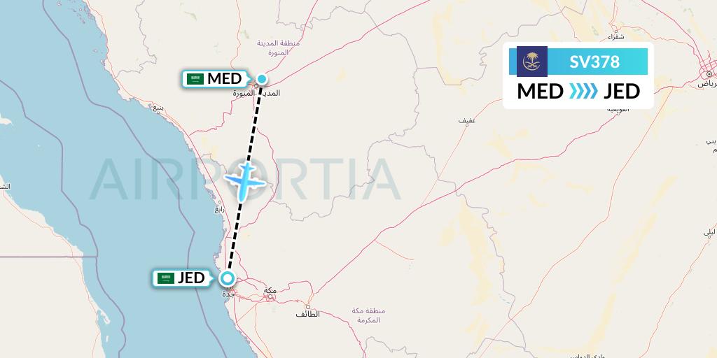 SV378 Saudi Arabian Airlines Flight Map: Medina to Jeddah
