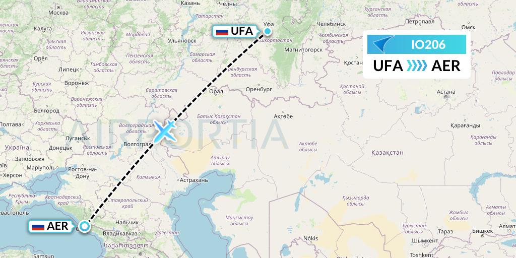 IO206 IrAero Flight Map: Ufa to Sochi