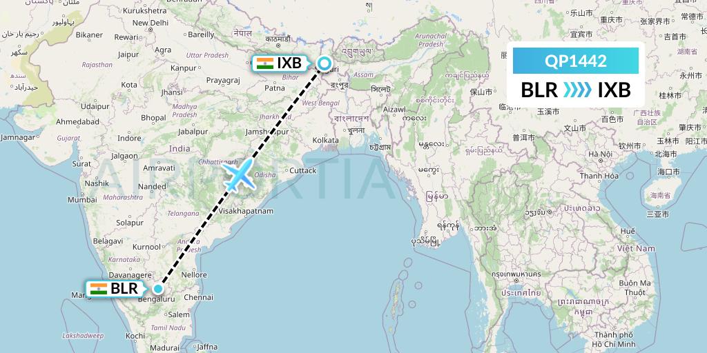 QP1442 Akasa Air Flight Map: Bangalore to Siliguri