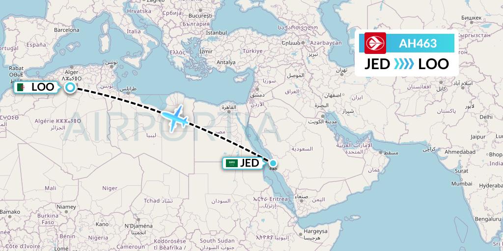 AH463 Air Algerie Flight Map: Jeddah to Laghouat