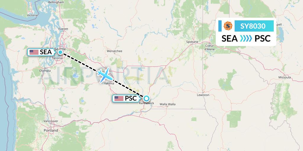 SY8030 Sun Country Airlines Flight Map: Seattle to Pasco