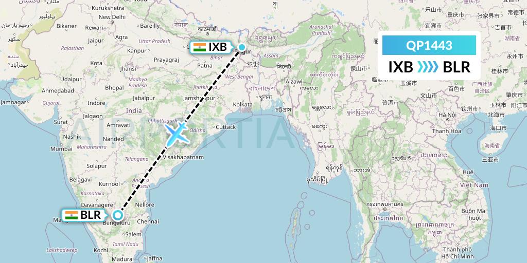 QP1443 Akasa Air Flight Map: Siliguri to Bangalore