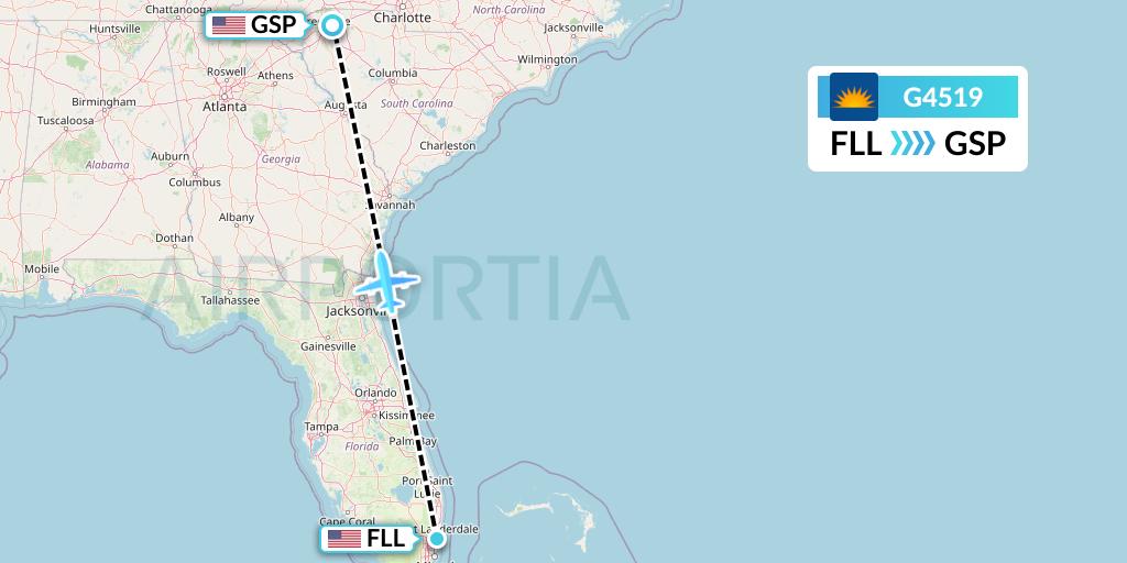 G4519 Allegiant Air Flight Map: Fort Lauderdale to Greenville-Spartanburg