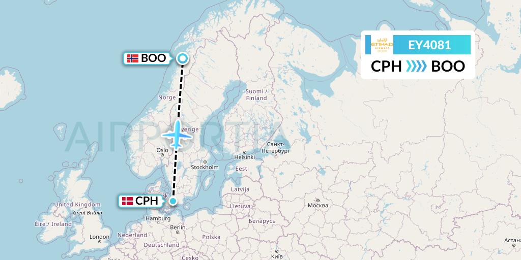 EY4081 Etihad Airways Flight Map: Copenhagen to Bodo