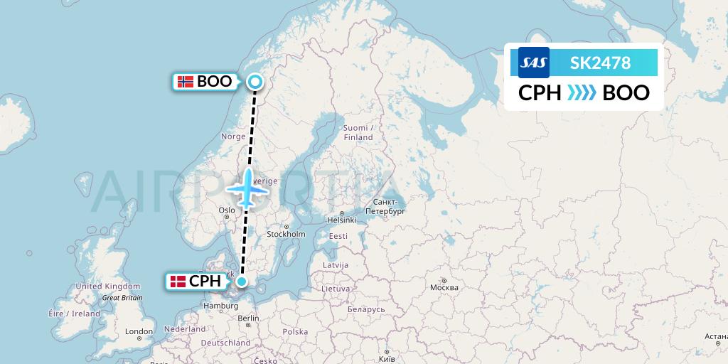 SK2478 SAS Flight Map: Copenhagen to Bodo