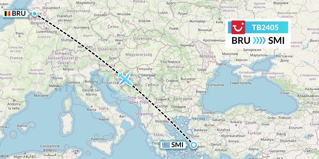 TB2405 TUI fly Belgium Flight Map: Brussels to Samos