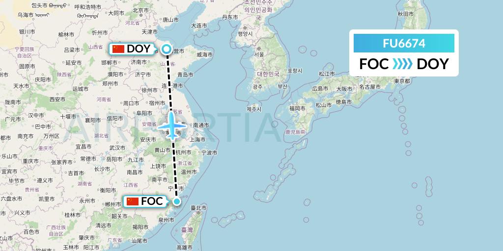 FU6674 Fuzhou Airlines Flight Map: Fuzhou to Dongying