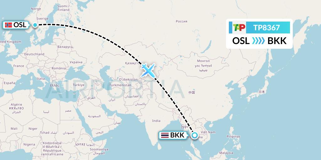 TP8367 TAP Portugal Flight Map: Oslo to Bangkok