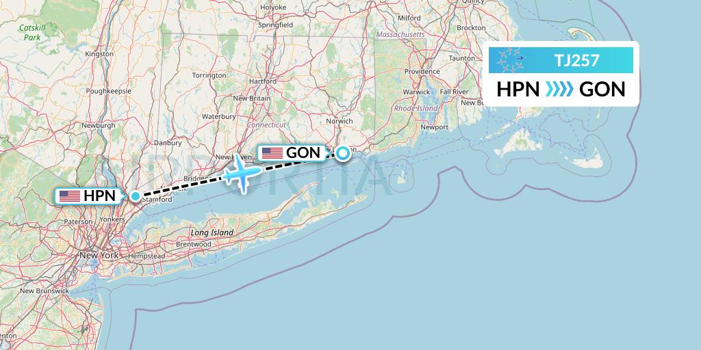 TJ257 Tradewind Aviation Flight Map: White Plains to New London