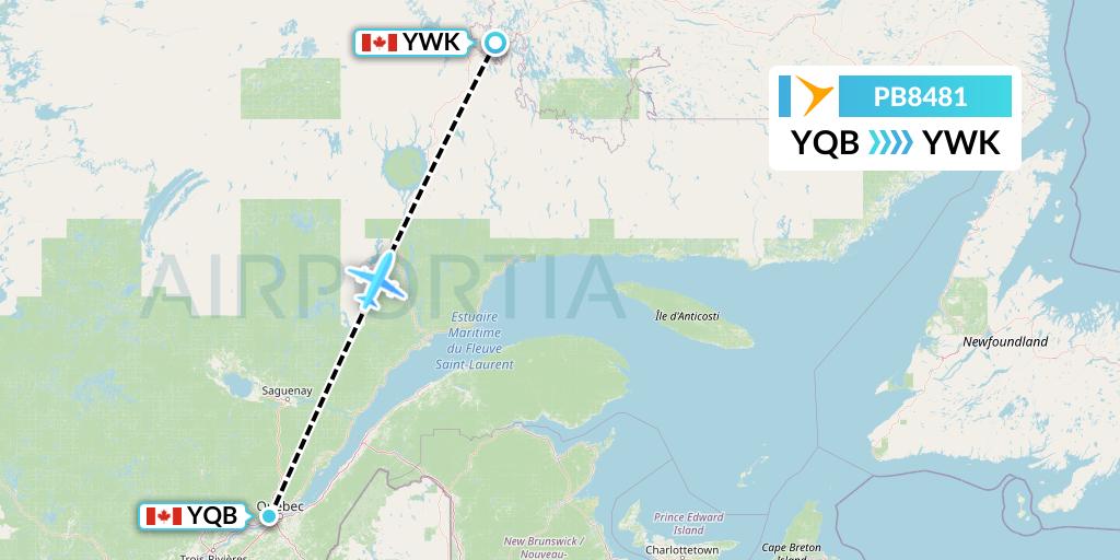 PB8481 PAL Airlines Flight Map: Quebec to Wabush