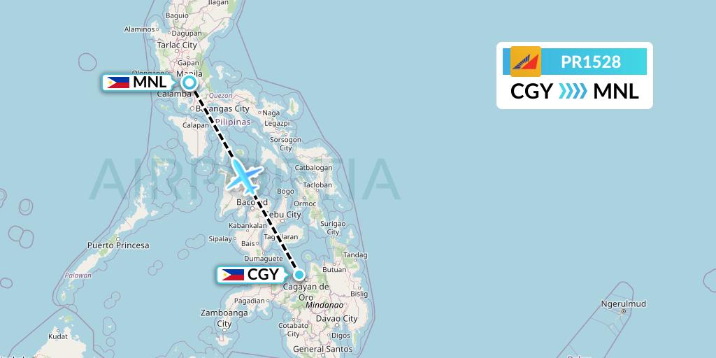 PR1528 Philippine Airlines Flight Map: Cagayan de Oro to Manila