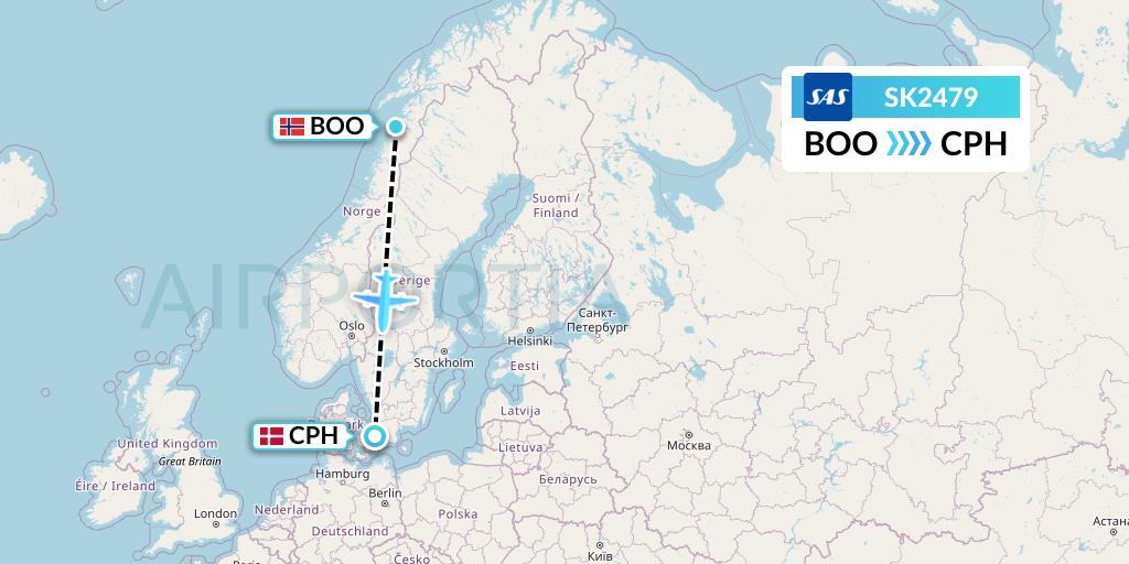 SK2479 SAS Flight Map: Bodo to Copenhagen