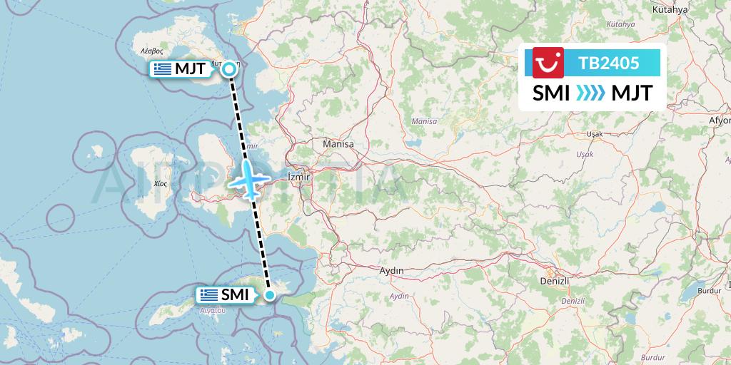 TB2405 TUI fly Belgium Flight Map: Samos to Mytilene