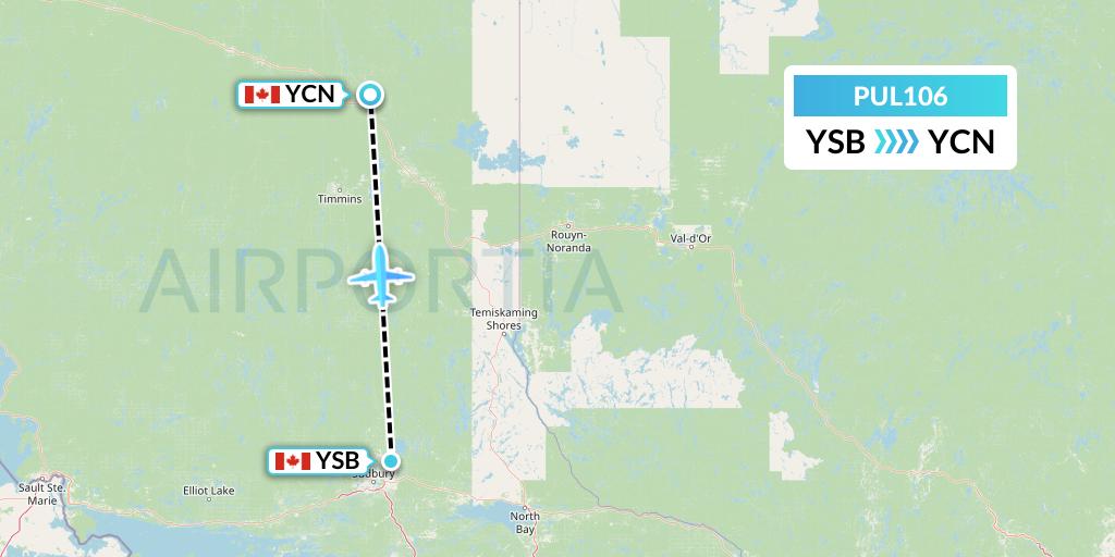 PUL106 Ornge Air Flight Map: Sudbury to Cochrane