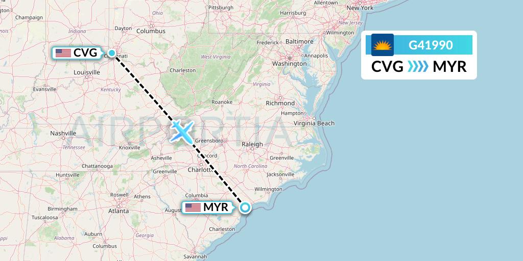 G41990 Allegiant Air Flight Map: Cincinnati to Myrtle Beach
