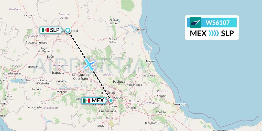 WS6107 WestJet Flight Map: Mexico City to San Luis Potosi