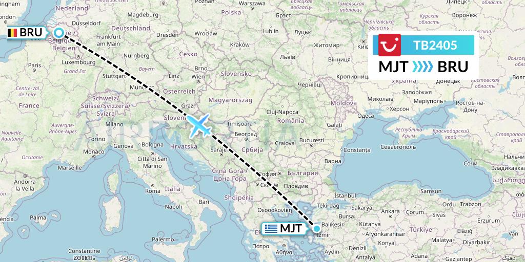 TB2405 TUI fly Belgium Flight Map: Mytilene to Brussels