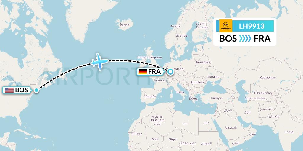 LH9913 Lufthansa Flight Map: Boston to Frankfurt