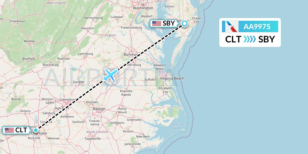 AA9975 American Airlines Flight Map: Charlotte to Salisbury