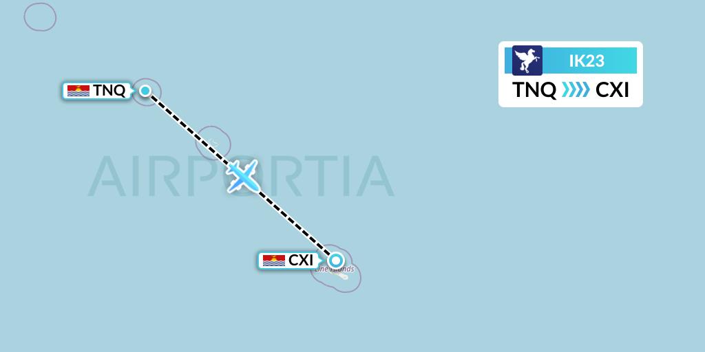 IK23 Air Kiribati Flight Map: Teraina to Kiritimati