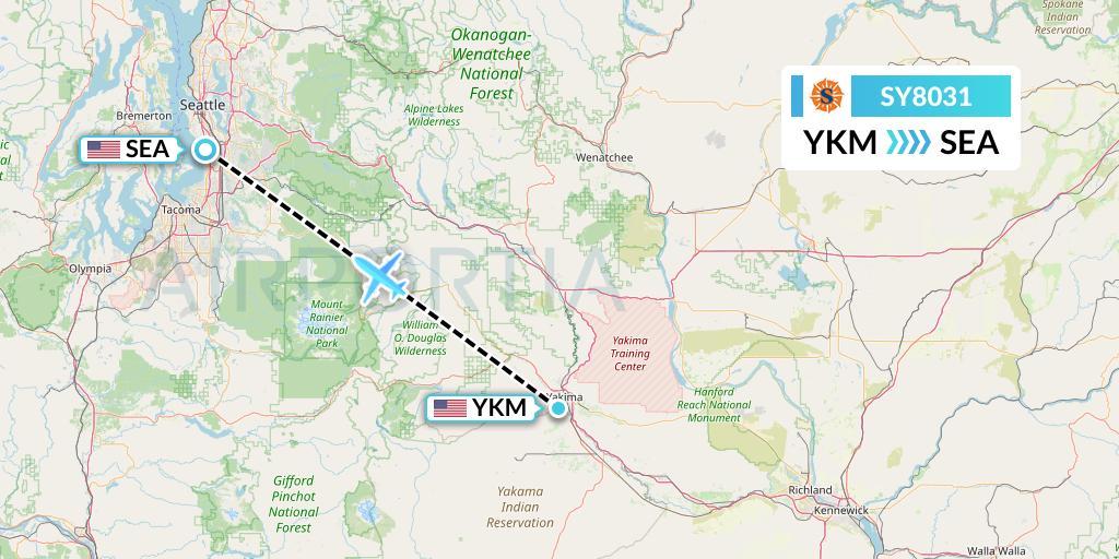 SY8031 Sun Country Airlines Flight Map: Yakima to Seattle
