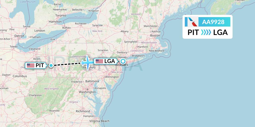 AA9928 American Airlines Flight Map: Pittsburgh to New York
