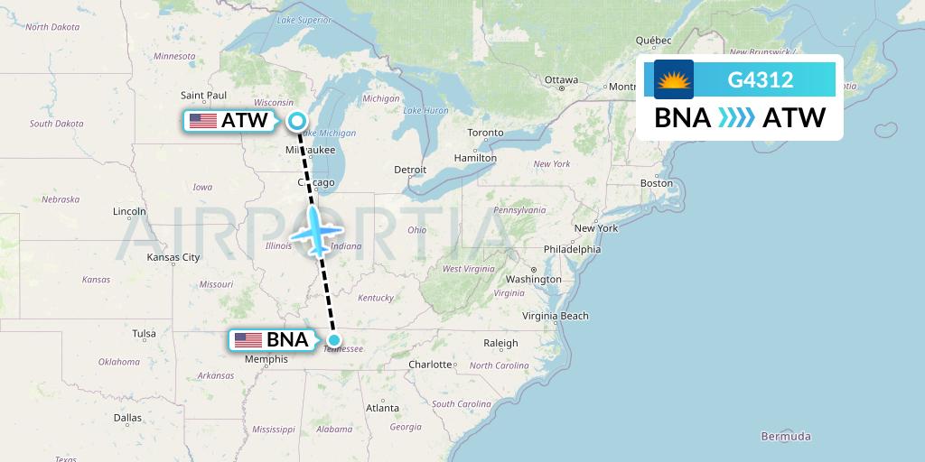 G4312 Allegiant Air Flight Map: Nashville to Appleton