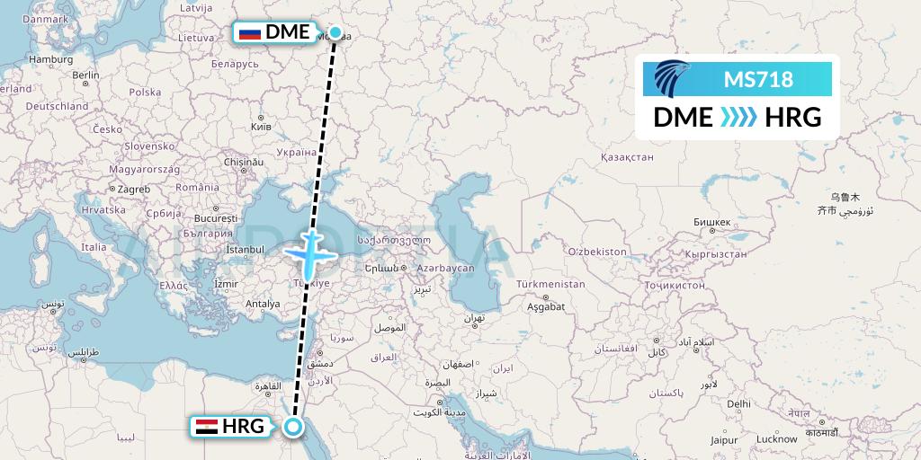 MS718 EgyptAir Flight Map: Moscow to Hurghada