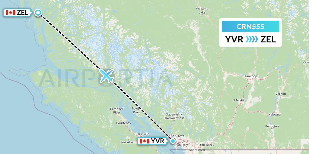 CRN555 Aerocaribbean Flight Map: Vancouver to Bella Bella