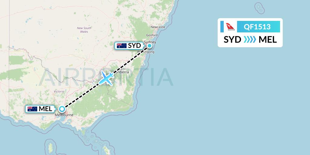 QF1513 Qantas Flight Map: Sydney to Melbourne