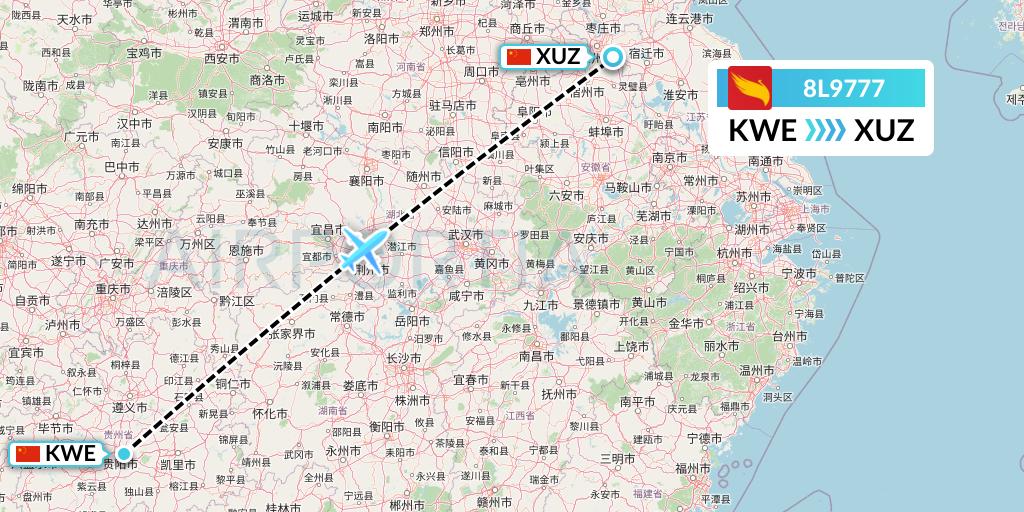 8L9777 Lucky Air Flight Map: Guiyang to Xuzhou