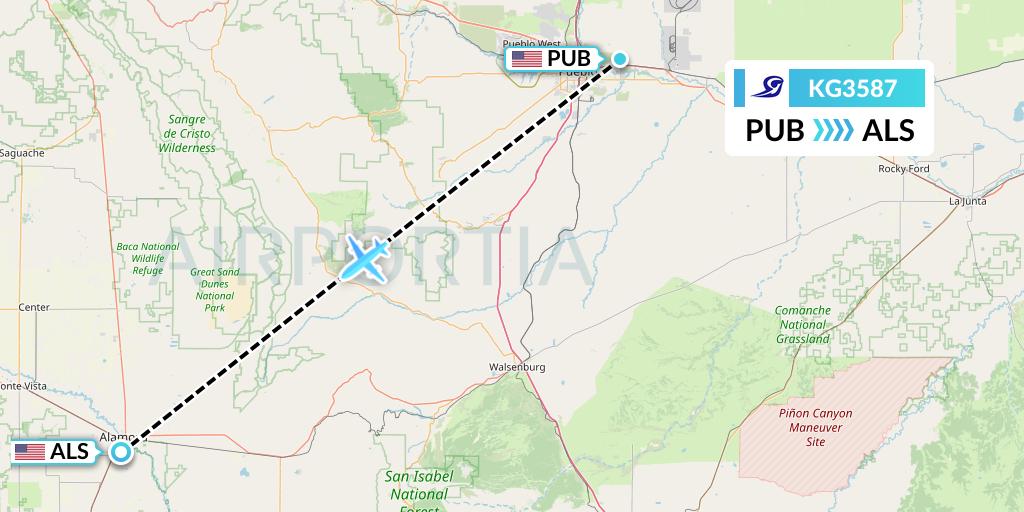 KG3587 Key Lime Air Flight Map: Pueblo to Alamosa