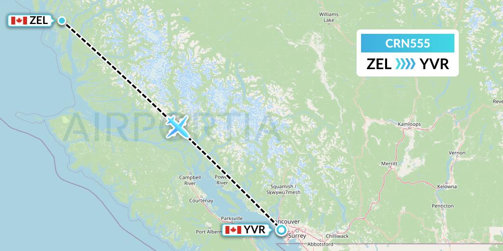 CRN555 Aerocaribbean Flight Map: Bella Bella to Vancouver