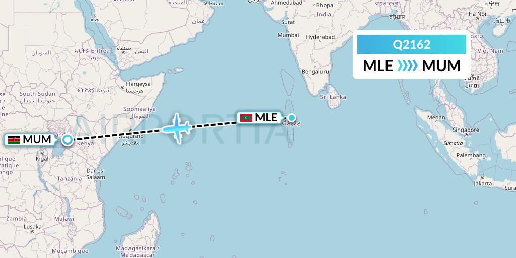 Q2162 Maldivian Flight Map: Male to Mumias