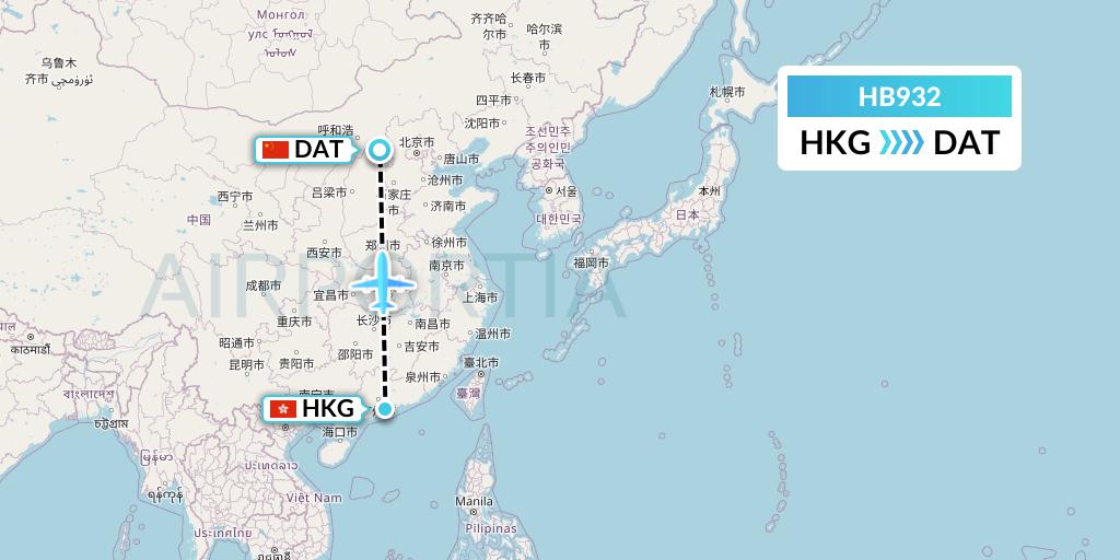 HB932 Greater Bay Airlines Flight Map: Hong Kong to Datong