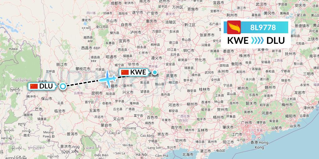 8L9778 Lucky Air Flight Map: Guiyang to Dali