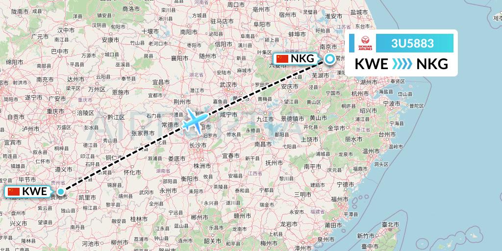 3U5883 Sichuan Airlines Flight Map: Guiyang to Nanjing