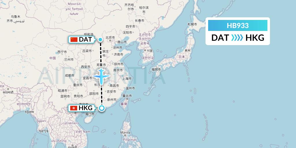 HB933 Greater Bay Airlines Flight Map: Datong to Hong Kong