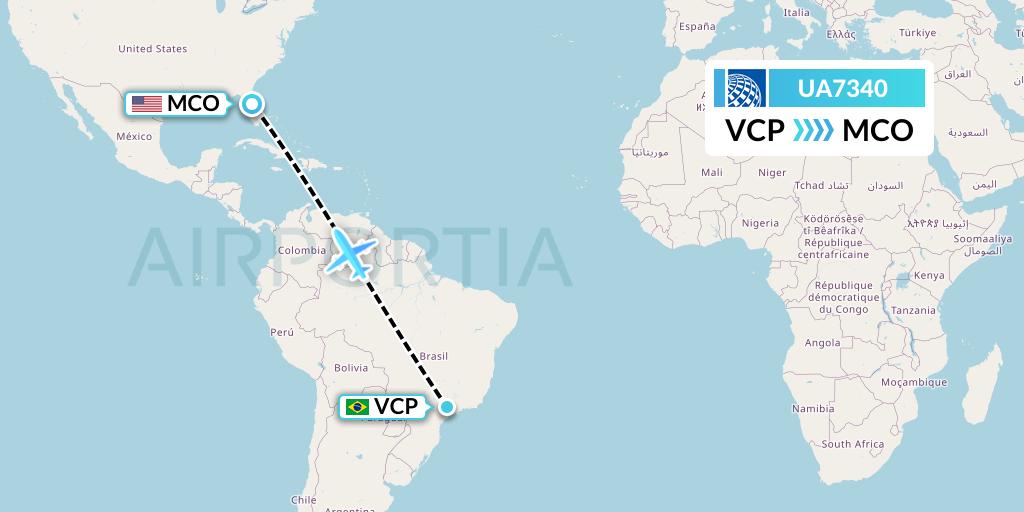 UA7340 United Airlines Flight Map: Campinas to Orlando