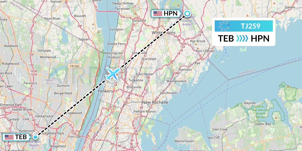 TJ259 Tradewind Aviation Flight Map: Teterboro to White Plains