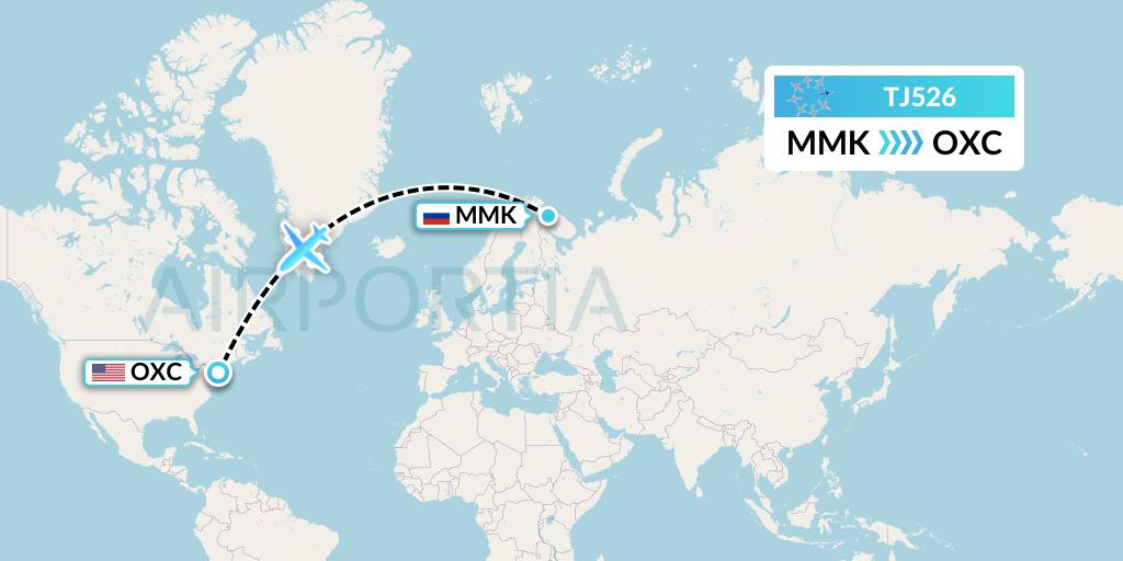 TJ526 Tradewind Aviation Flight Map: Murmansk to Oxford