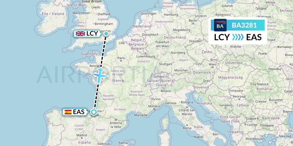 BA3281 British Airways Flight Map: London to San Sebastian