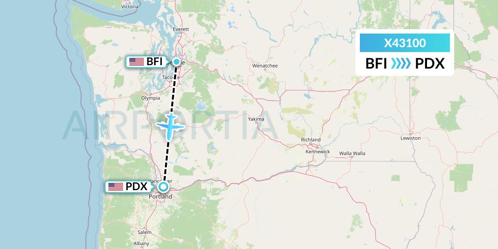 X43100 Air Excursions Flight Map: Seattle to Portland