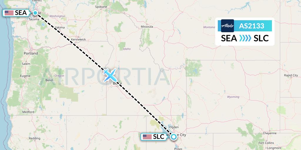 AS2133 Alaska Airlines Flight Map: Seattle to Salt Lake City
