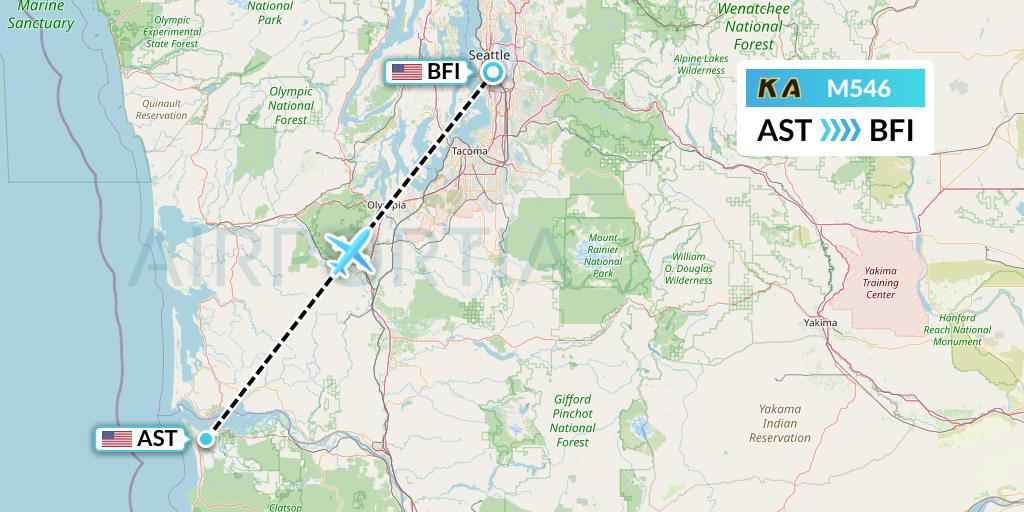 M546 Kenmore Air Flight Map: Astoria to Seattle